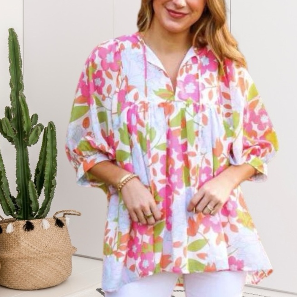 J.Marie Ava Mae Floral Puff Sleeve Tunic